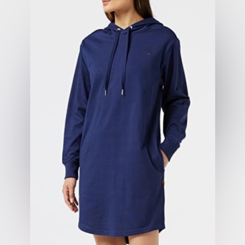 NWT G Star Raw Womens Blue Cotton Hoodie Sweater Dress‎ Logo Size S